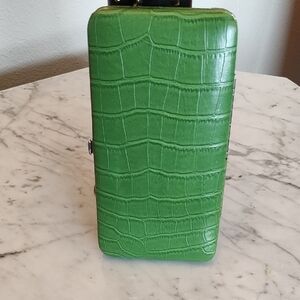 Green Crocodile-Embossed Clutch